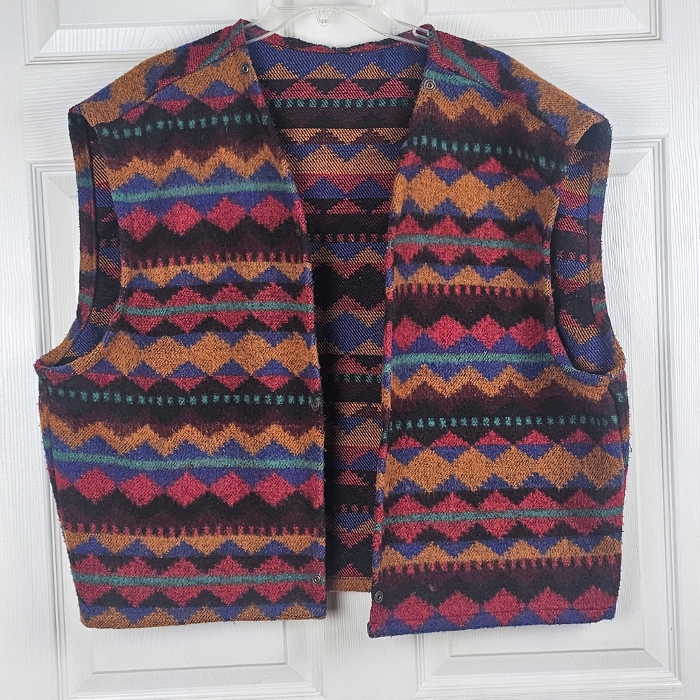 International Denim iD‎ Aztec Southwest Pattern Vest Liner Wool Blend Womens